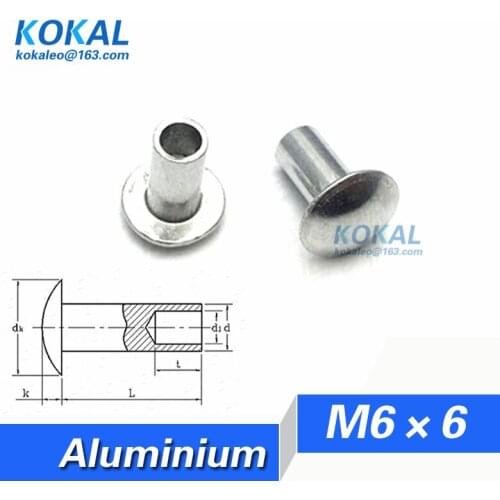[YK-Al-M6*6]Free Shipping 20PCS M6 Series Aluminium Round Button Heaf half hollow rivets M6*6mm Aluminium rivets