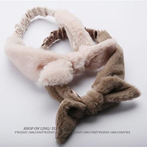 2018 cute furry rabbit ears scrunchy turban headband women girls hair head bands wrap accessories for women headwrap headdress