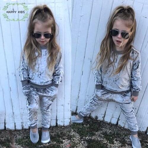 2020 Baby girls Clothing Sets Kids Girls Tracksuits Sport Suit fleece jacket Spring Autumn Clothes Children Casual Set Dtz455