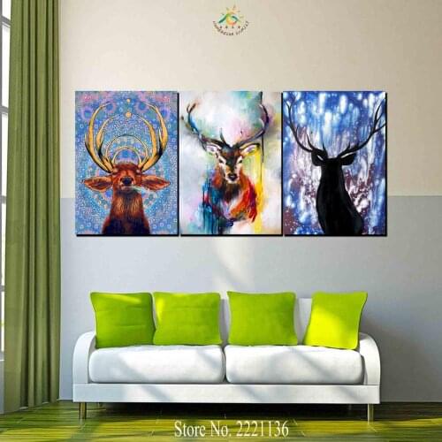 3 Pieces Abstract Deer Art Modern Wall Art Canvas Printed Painting HD Prints Modular Poster Wall Pictures for Home Decor