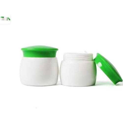 300pcs/lot 15ml 20ml 30ml Mini Empty Jar White Pots Cosmetic Makeup Green Lid Face Cream Lip Balm Container 15g 20g 30g