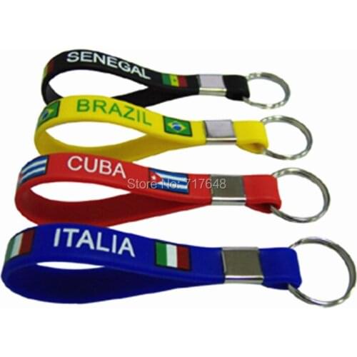300PCS keyring Senegal Brazil Cuba Italia keychain wristband silicone bracelets free shipping by FEDEX