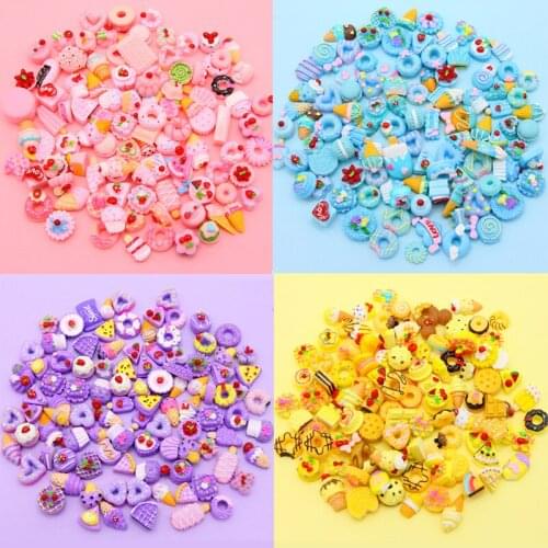 50pcs Mixed Style Dessert Flatback Planar Resin Accessories Color DIY Craft Supplies Kids BB Hair Ornaments Jewelry Materials