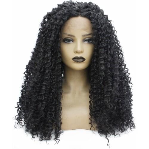 Glueless Long Black Synthetic Lace Front Wig Kinky Curly Heat Resistant 180% Density Wigs for Black Women T Middle Part Full Wig