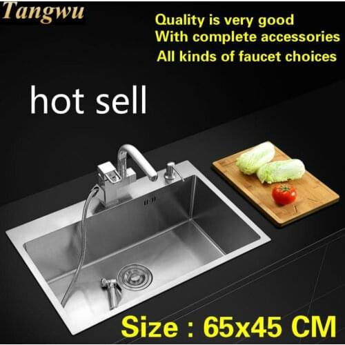 Free shipping Standard deluxe kitchen manual sink single trough wash the dishes 304 food grade stainless steel hot sell 65x45 CM