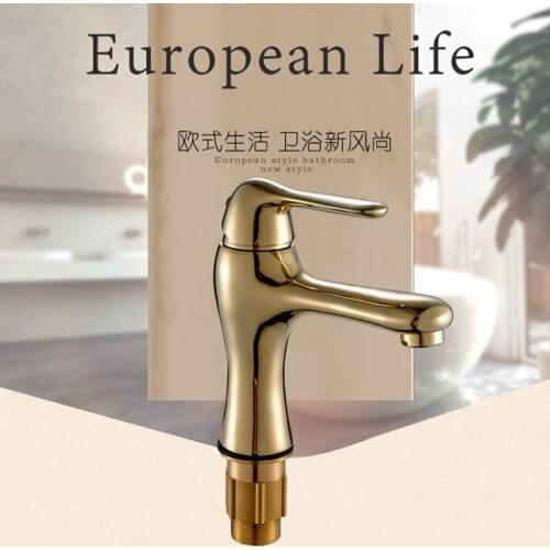 Free Shipping Solid brass golden bathroom mixer tap with classic gold basin sink faucet by single handle hot cold water tap