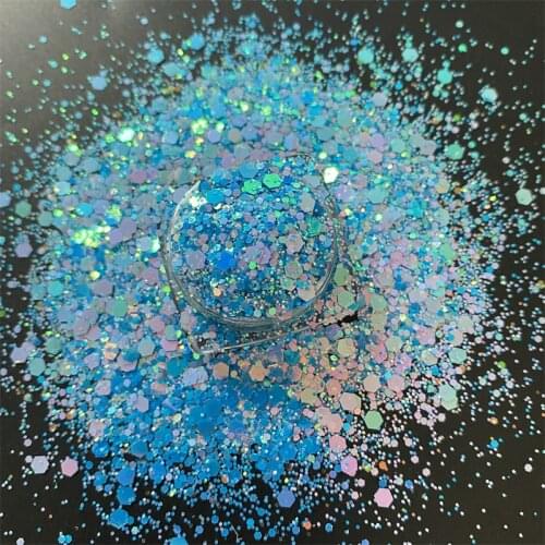 New Rainbow Blue Colors Mixed Hexagon Shaped Glitter Powder Sequin PET Material Glitter For DIY Nails Art Body Crafts Decoration