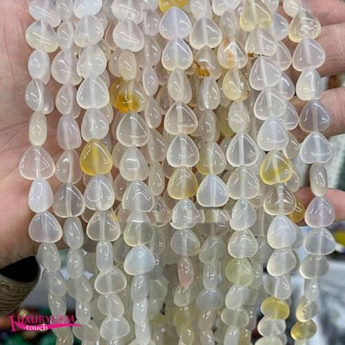 Natural White Agates Stone Loose Beads High Quality 10mm Smooth Heart Shape DIY Gem Jewelry Accessories 38Pcs a3600