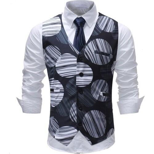 Men Print Vest Classic Casual Business Three Button Slim Fit Waistcoat Social Blazer Wedding Groom Vest Men 5XL