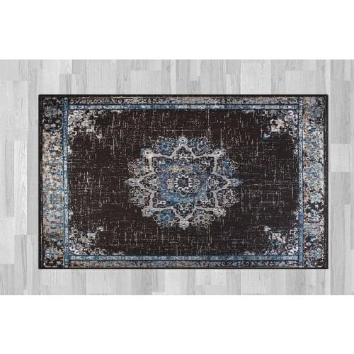 Else Black Blue Authentic Tumbled Pattern Anti-Slip Floor Carpet