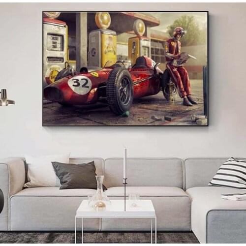 Graffiti Racing Car Driver Canvas Paintings Wall Art Posters Abstract Living Room Art Pictures Decor