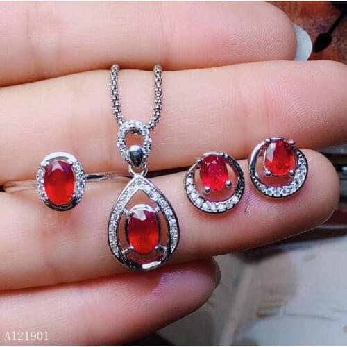 KJJEAXCMY exquisite jewelry 925 sterling silver inlaid Ruby female Ring Pendant Earring suit support detection