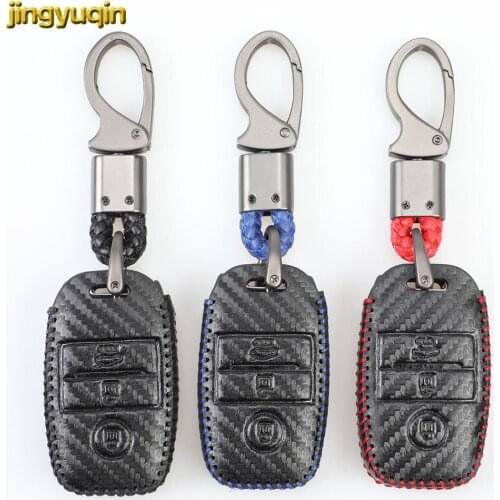Jingyuqin Leather Carbon Remote Car Key Case Cover For KIA Sid Rio Soul Sportage Ceed Sorento Cerato K2 K3 K4 K5 Smart Key