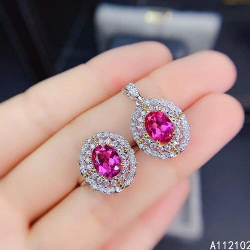KJJEAXCMY fine jewelry 925 sterling silver inlaid natural pink topaz ring pendant classic girl suit support test