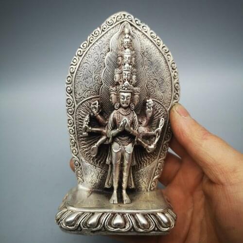 Tibetan Buddhist collection, White copper Eight arms and eleven faces of Avalokitesvara ornaments
