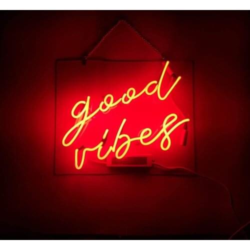 14“ Good Vibes Red Acrylic Custom Neon Light Lamp Sign Beer Bar Handmade Real Glass Decorate Home Wall Room Windows Tube Artwork