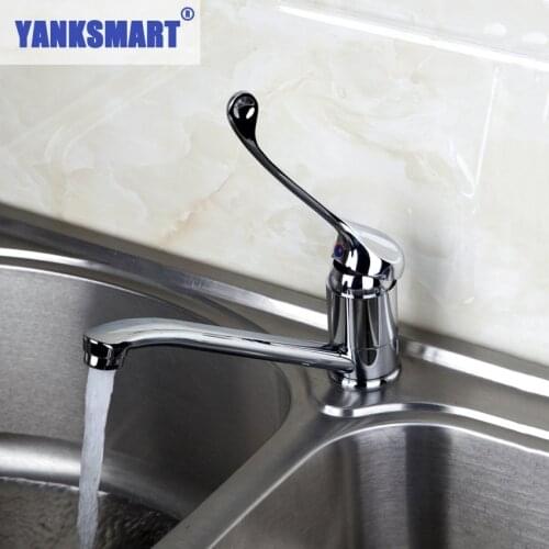 YANKSMART Kitchen Faucet Long Handle Design Bathroom Basin Sink Faucet Deck Mounted Water Tap Single Handle Hole Mixer Taps
