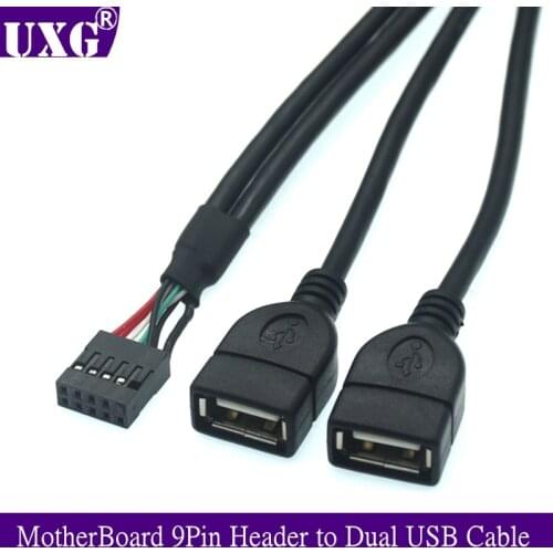 MotherBoard 9Pin 2.54mm Female Header to Dual USB 2.0 Female Adapter Cable Main board Turns USB2.0 Two Extension Line 30cm 50cm