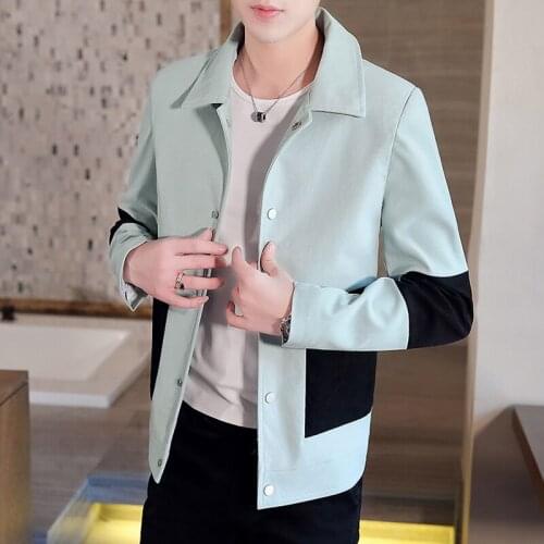 Fashion Mens Casual Coat Single Breasted Lapel Spring Autumn Male Jacket Mixed Color Cool Black Khaki Blue A1