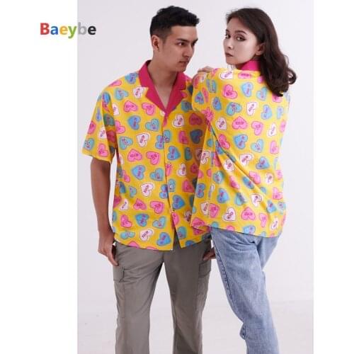 Love for Ever Couples Matching Casual Hip Hop Hawaiian Mens Shirts geometirc graphic Printed turn-down collar button up shirt