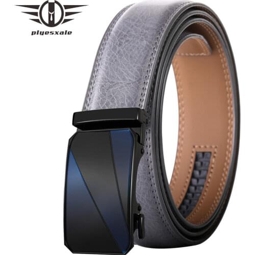 Plyesxale Cowhide Genuine Leather Belts For Men Black White Brown Gray Designer Belts Men High Quality Automatic Buckle B650