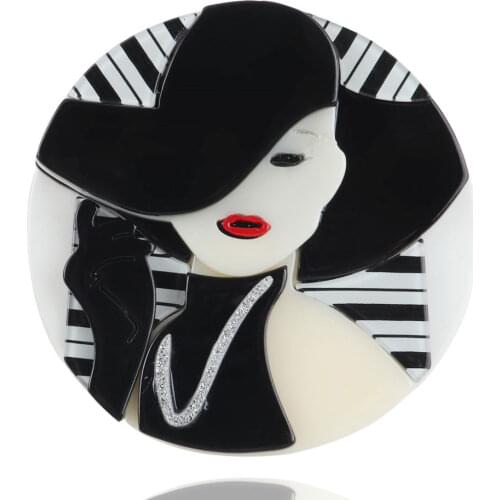 New Creative Cute Black Hat Elegant Lady Acrylic Brooch For Women Lovely Skirt Flower Brooches Badges Lapel Pins Fashion Jewelry