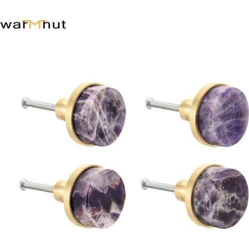 WarmHut New Ametyst Cabinet Knobs Screw-in Healing Crystal Round Knobs Modern Dresser Pulls Decorative Cabinet Cupboard Dresser