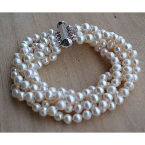 New Arrival Favorite Real Pearl Bracelet White 5 Rows 5-6mm Genuine Freshwater Pearls Jewelry Charming Lady Gift