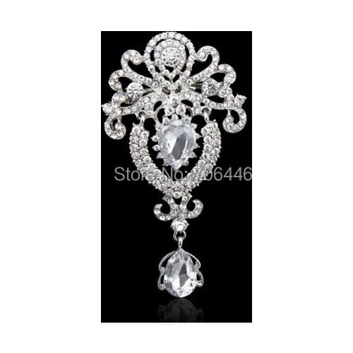 Super Beautiful Extra Large Crystal Teardrop Wedding Brooch Dangle Pins with Bling Rhinestone Crystals