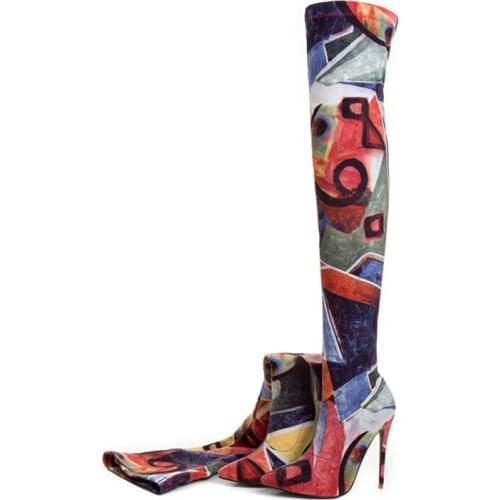 Minan Ser 12cm heel, high pointed, sexy, over - knee colored stretch boots, size:US 5-10.5