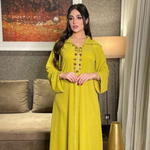 Diamond Ribbon Hooden Dress Abaya Dubai for Women Caftan Marocain Kaftan Islam Eid Mubarak Robe Dress Elegant Muslim Dress Abaya