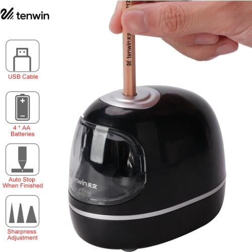 Tenwin Portable Electric Pencil Sharpener Helical Blade Sharpness-adjustment USB/Battery Auto Stop for 6-8mm Colored Pencils