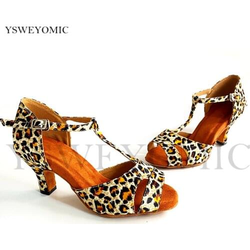 Practise Ballroom Latin Dance Shoes Low Heel 6cm Leopard Satin Soft Insole Use Indoor and Outdoor Salsa Latin Dance Shoes Women
