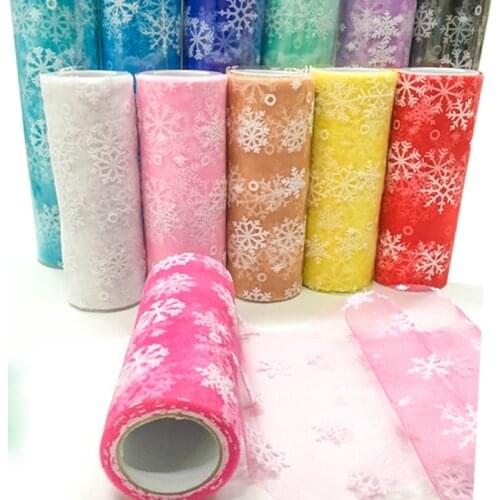 Mix Color 15cm*10Yards Snowflake Organza Sheer Gauze Element Table Runner Tissue Tulle Roll Spool Craft Party Wedding Decoration