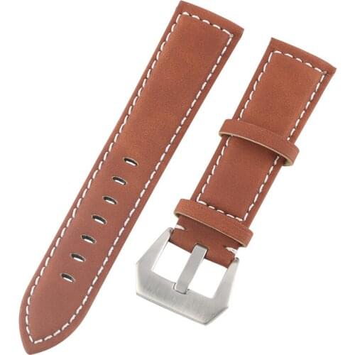18/20/22/24 mm Width White Line Genuine Leather Watch Bands for Men Women Wristwatch Replacement