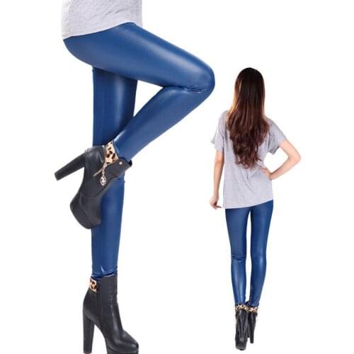 Richkeda Store New 2021 New Women Legging Faux Leather Casual Stretch Leggings Plus Size High Elastic Sexy Pants Leggins Lady