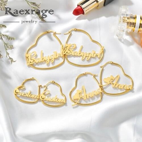 Raexrage Personalized Custom Name Round line Earrings Stainless Steel Customize Nameplate Heart Earring for Women Best Friends