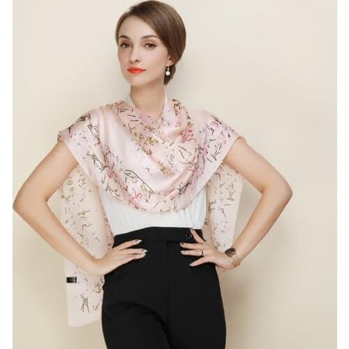 Ladies Top Pure Silk Scarf Designer Japanese Sakura Print Shawl Foulard Women Mulberry Silk Evening Party Wrap 180cm YD0494