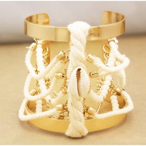 Shell Beaded Wide Braided Gold Metal Bracelet Bangle Cuff Gypsy Statement Gift Anime Throne Viking Indian Jewelry party