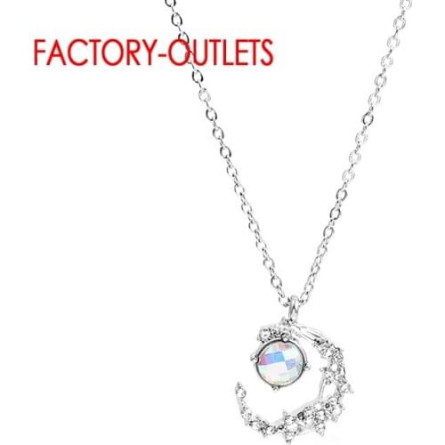 Real 925 Sterling Silver Moon Stars Pendant Chain Necklace For Women Lucky Korean Style Valentines Day Jewelry Gift For Her
