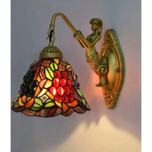 Style Tiffany stained glass living room dining room bedroom bar club corridor balcony black bottom grape wall lamp