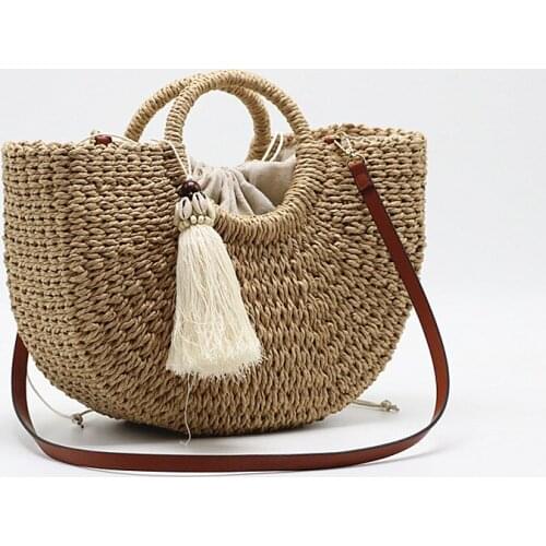 Womens Accessories Bags Spring / Summer 2020 New Fashion Casual Round Handle Thick Papyrus Woven Shopping Bag