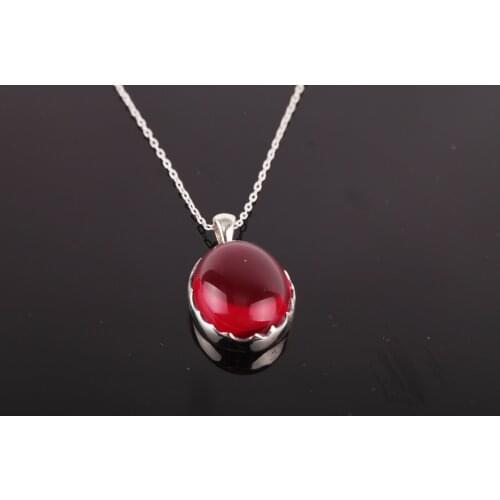 UM US JEWELRY Ruby Cubic Zirconia 925 Sterling Silver Necklace