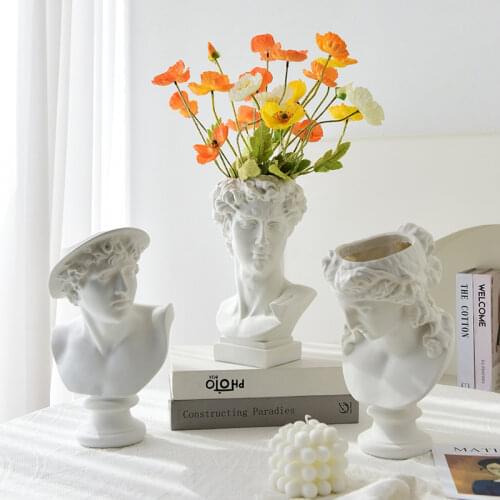 Modern Nordic Style Creative Portrait Vase Human Head Flower Vases Decorative Ornaments Resin David Home Flowers Art Decor