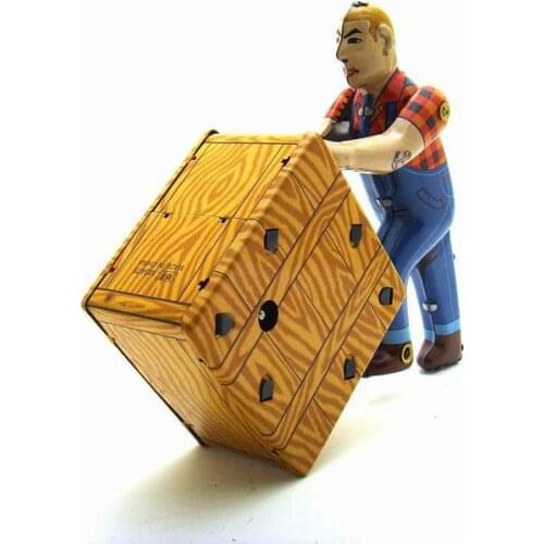 [Funny] Adult Collection Retro Wind up toy Metal Tin wharf Worker is working Move box Clockwork toy figures model vintage toy