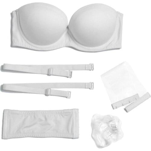YANDW Padded Push Up Women Bra Plus Size Solid White Plunge Lingerie Convertible Adjusted Straps Underwire Everyday Bralette
