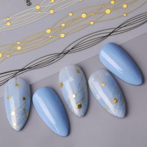 1 Pcs 3D Nail Stickers Gold Black Linear Nail Sticker Transfer Various 3D Adhesive Nail Art Decoration Design