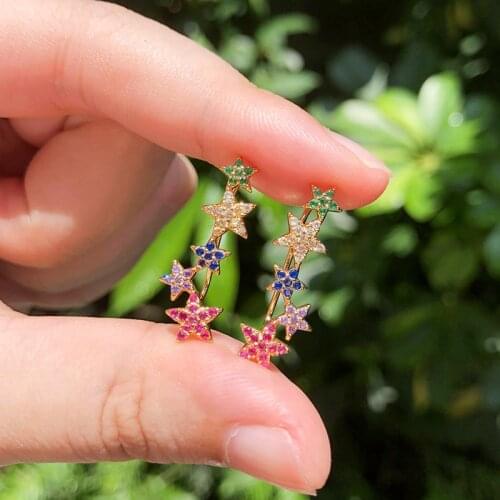 2019 Exquisite Colorful Pentagram AAA Cubic Zirconia Bending Stud Earrings Fashion Jewelry Wedding Party Gift Womens Fashion