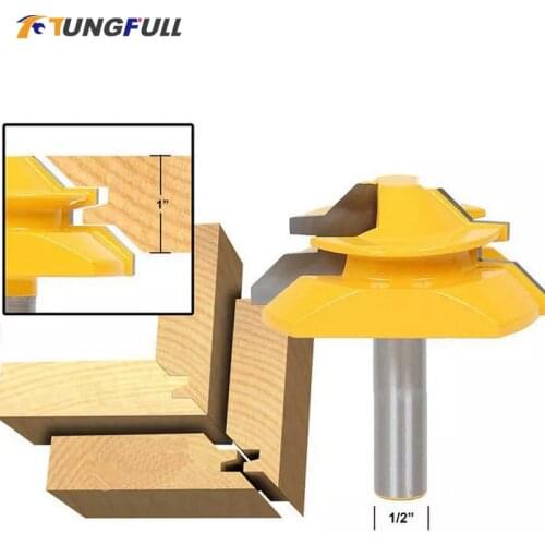 45 Degree Lock Miter Router Bit 8Inch 1/4 Shank Woodworking Tenon Milling Cutter Tool Drilling Milling For Wood Carbide Alloy