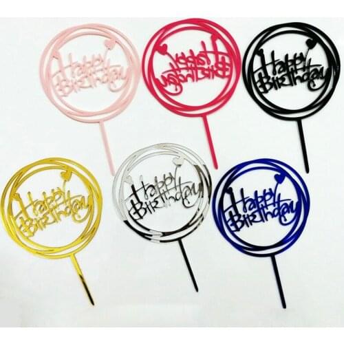 5PCS Acrylic Cupcake Toppers Happy Birthday Cake Topper Wedding Party Supplies Gold Sliver Baking Cake Decorating Topo De Bolo